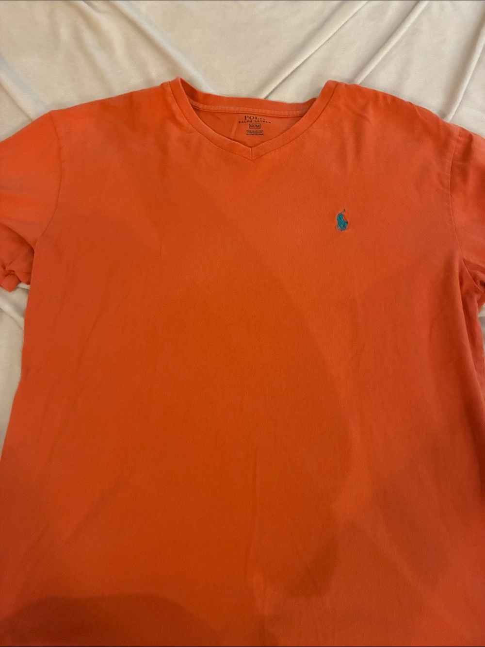 Polo by Ralph Lauren Men’s Orange V-Neck Tee with Blue Pony